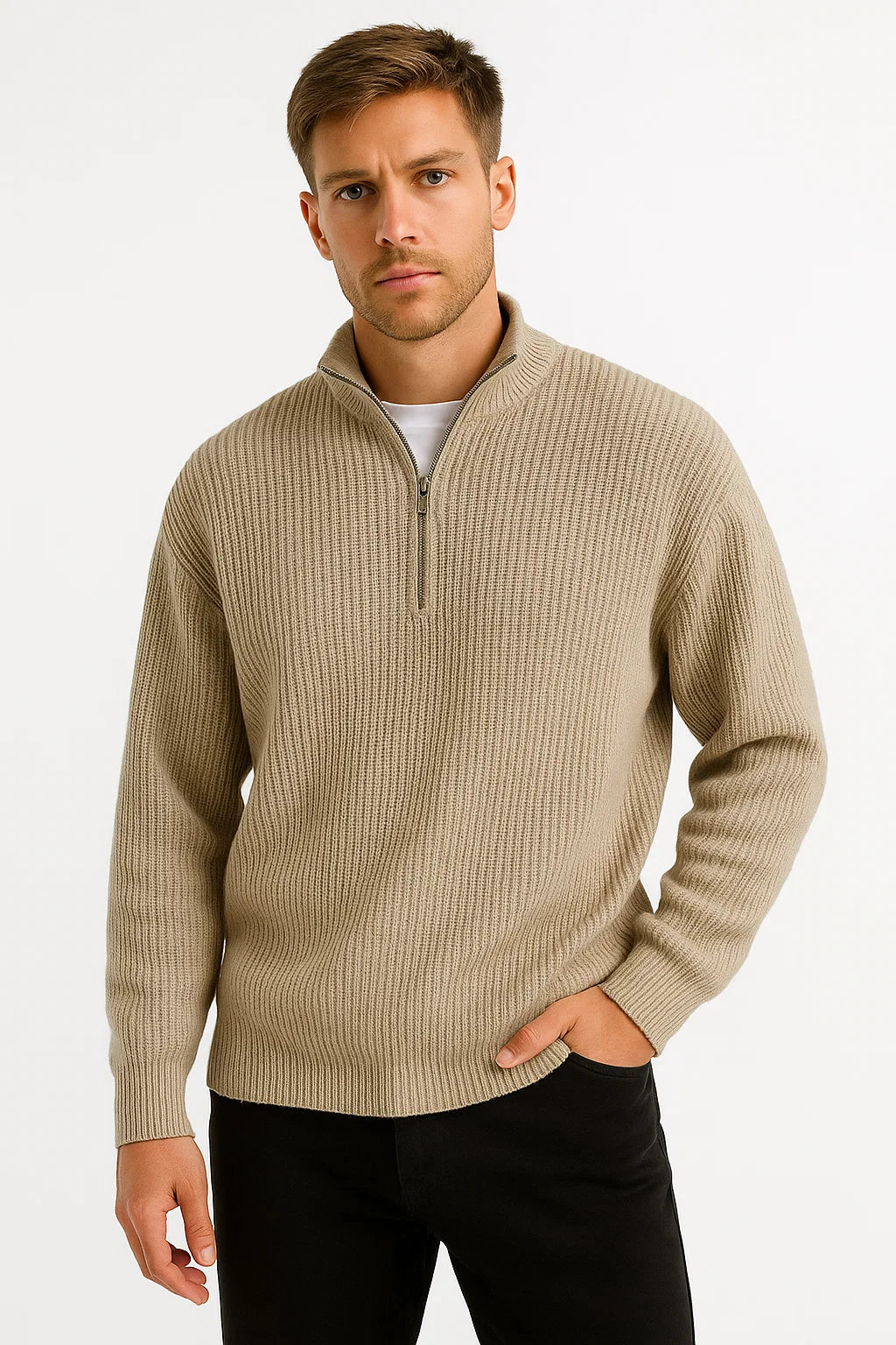 Mens Half-Zip Sweater Cotton Blend Casual Jumper Stylish Layering 2
