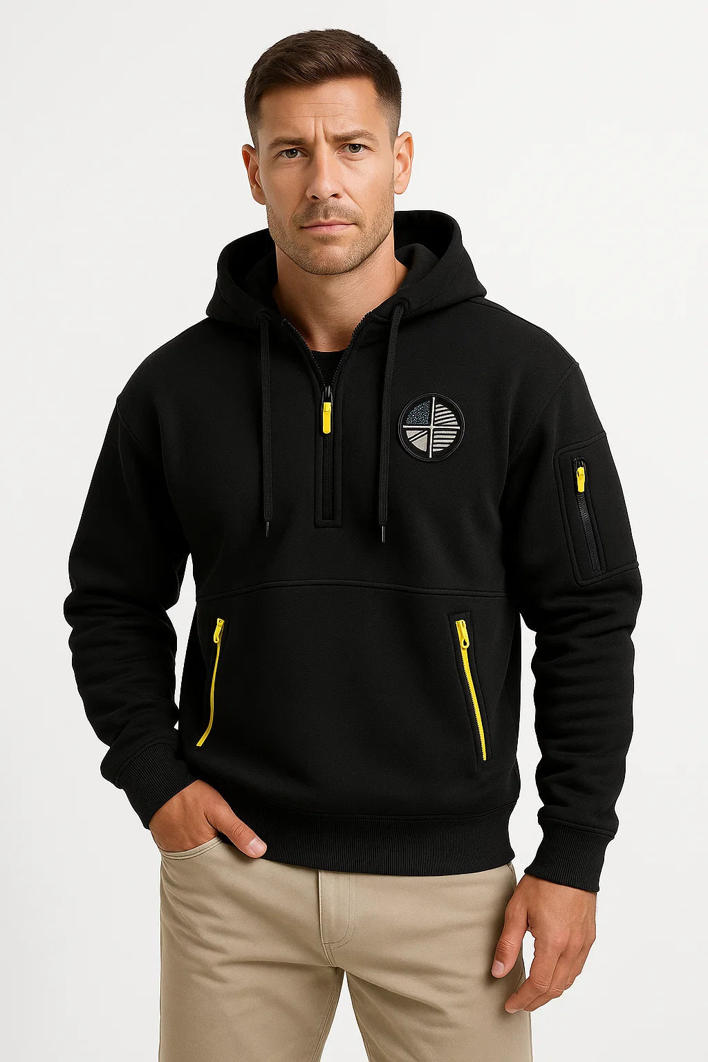 Mens Hoodie Blue Cotton Multi-Zip Embroidered Casual Sports with Zipper Pockets 3
