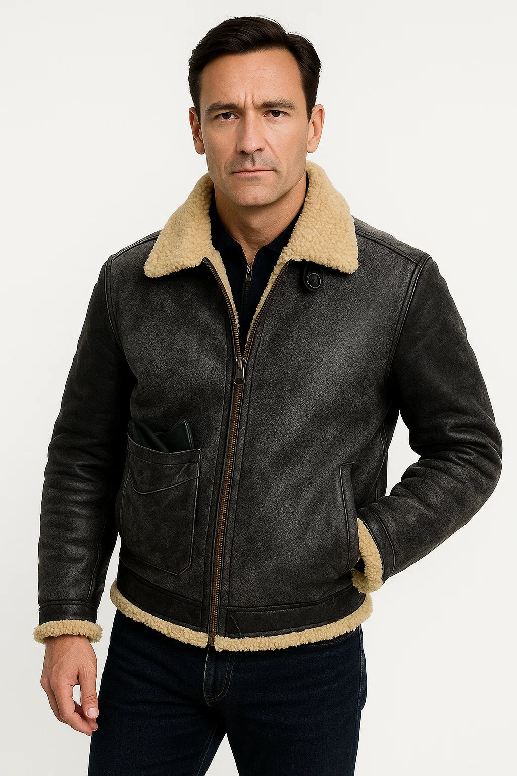 Mens Leather Jacket Lambskin Tailored Fit Warm Stylish Outerwear 4