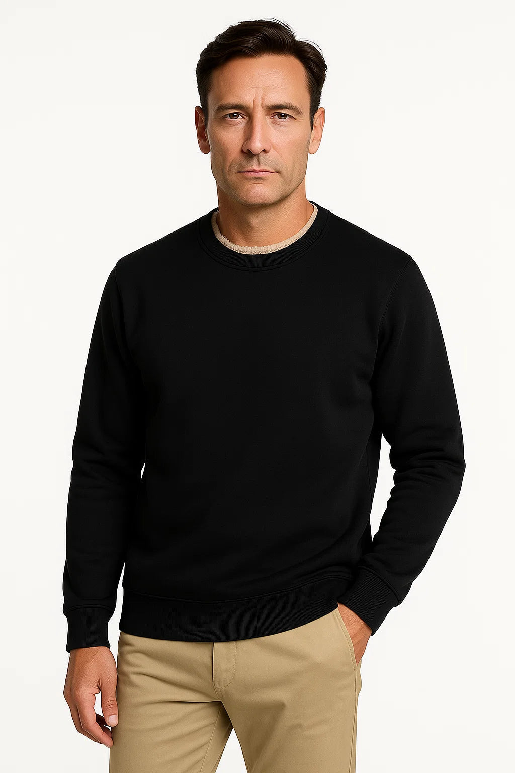 Mens Sweater Thick Velvet Round Neck Casual Winter 3