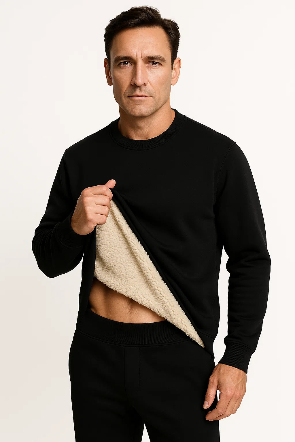 Mens Sweater Thick Velvet Round Neck Casual Winter 4