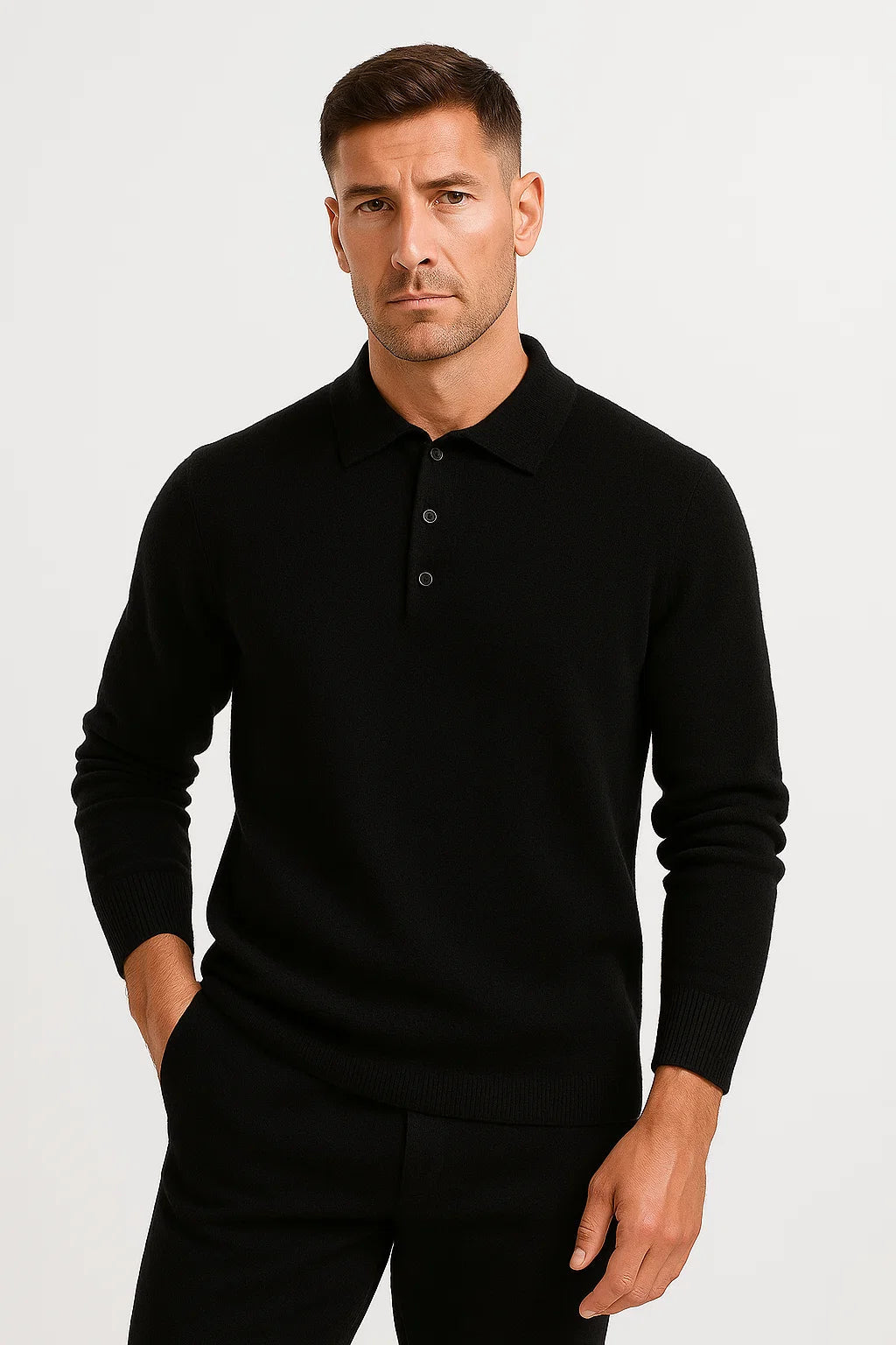 Mens Polo Sweater Merino Wool Long Sleeve Classic Knit 2