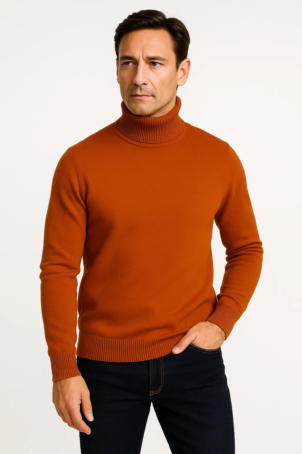 Mens Turtleneck Sweater in Grey Cotton – Comfortable Roll Neck Knitwear for Timeless Style 1