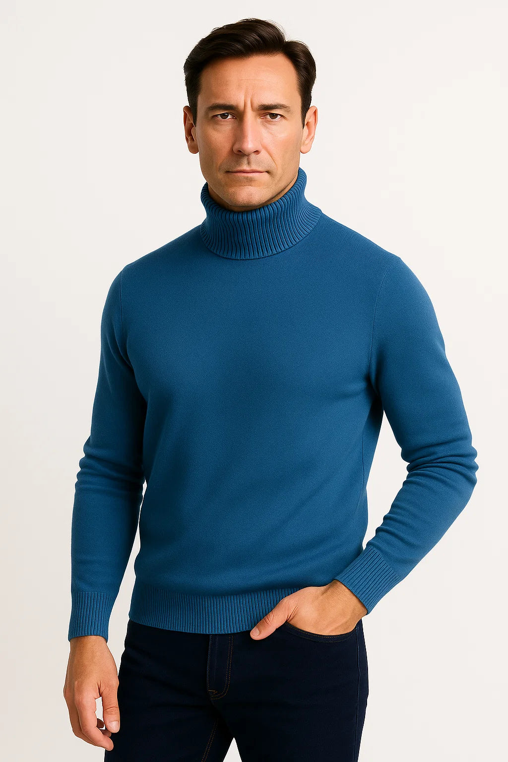 Mens Turtleneck Sweater in Grey Cotton – Comfortable Roll Neck Knitwear for Timeless Style 2
