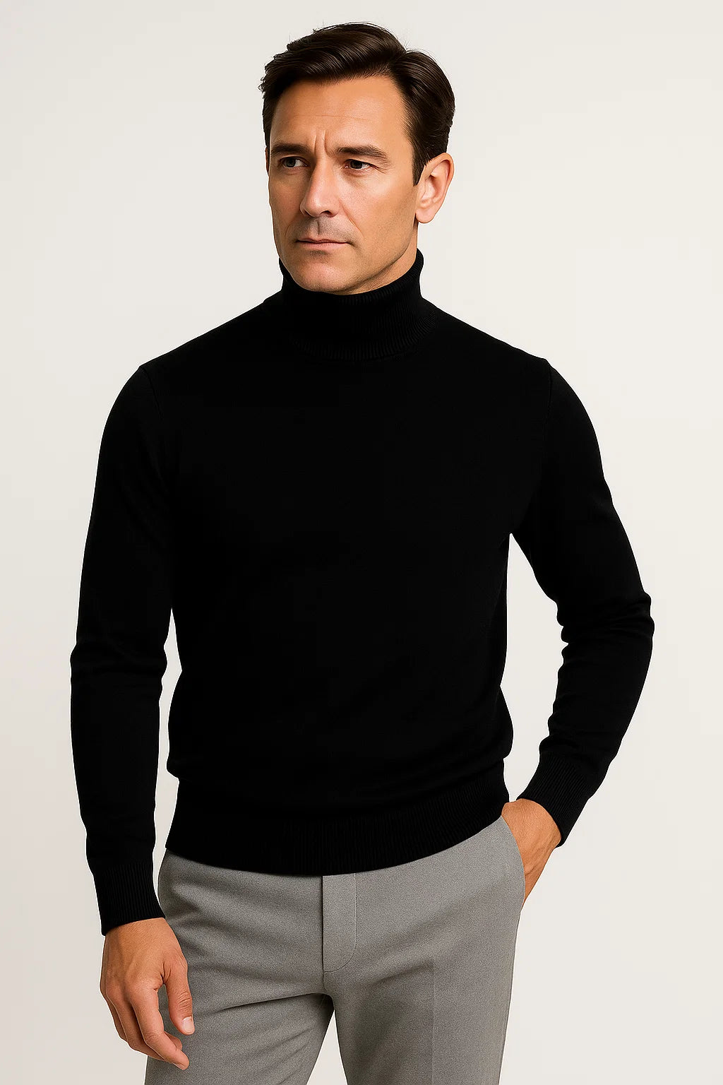 Mens Turtleneck Sweater in Grey Cotton – Comfortable Roll Neck Knitwear for Timeless Style 3