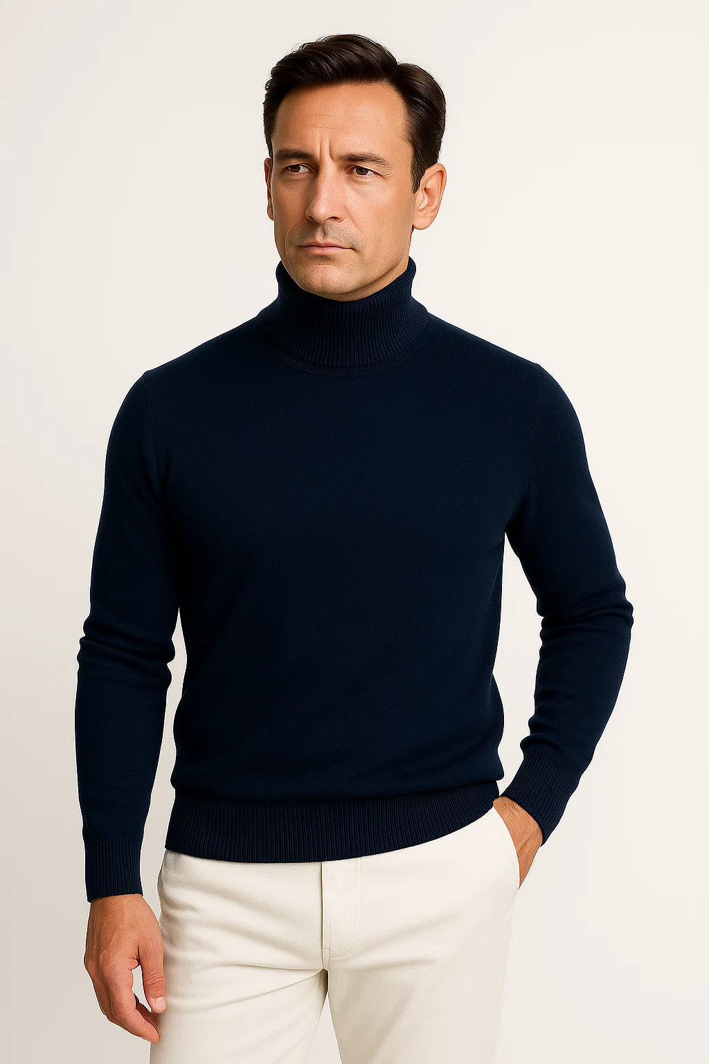 Mens Turtleneck Sweater in Grey Cotton – Comfortable Roll Neck Knitwear for Timeless Style 4