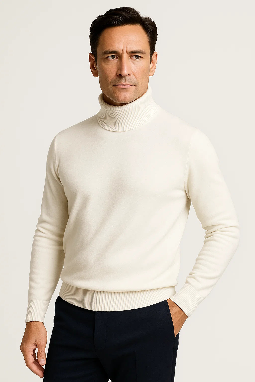 Mens Turtleneck Sweater in Grey Cotton – Comfortable Roll Neck Knitwear for Timeless Style 5