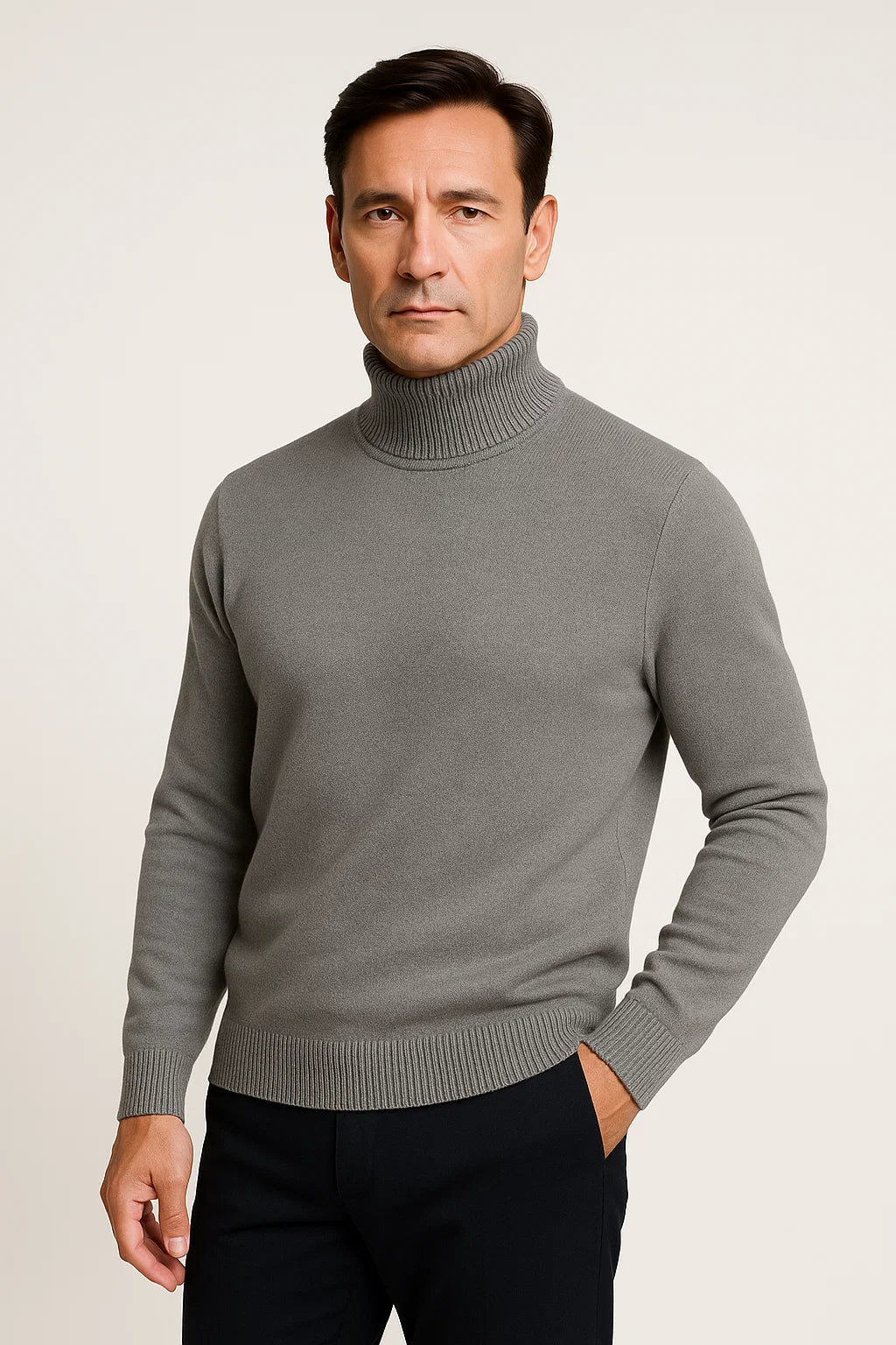 Mens Turtleneck Sweater in Grey Cotton – Comfortable Roll Neck Knitwear for Timeless Style 8