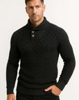 Mens Pullover Sweater Cream Soft Fabric High Neck Button Details Woven Knit 1