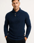 Mens Pullover Sweater Cream Soft Fabric High Neck Button Details Woven Knit 4