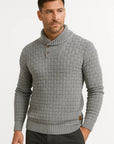 Mens Pullover Sweater Cream Soft Fabric High Neck Button Details Woven Knit 5