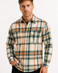 Mens Casual Shirt Cotton-Polyester Blend Long Sleeve Checkered Khaki 3