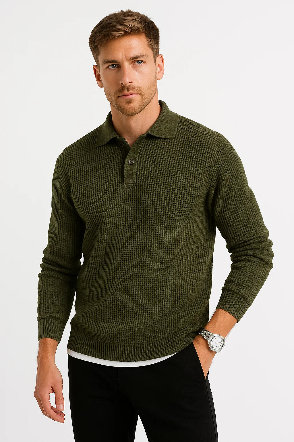Mens Sweater Grey Acrylic Shirt Collar Long Sleeve Timeless Design Comfortable and Elegant 1