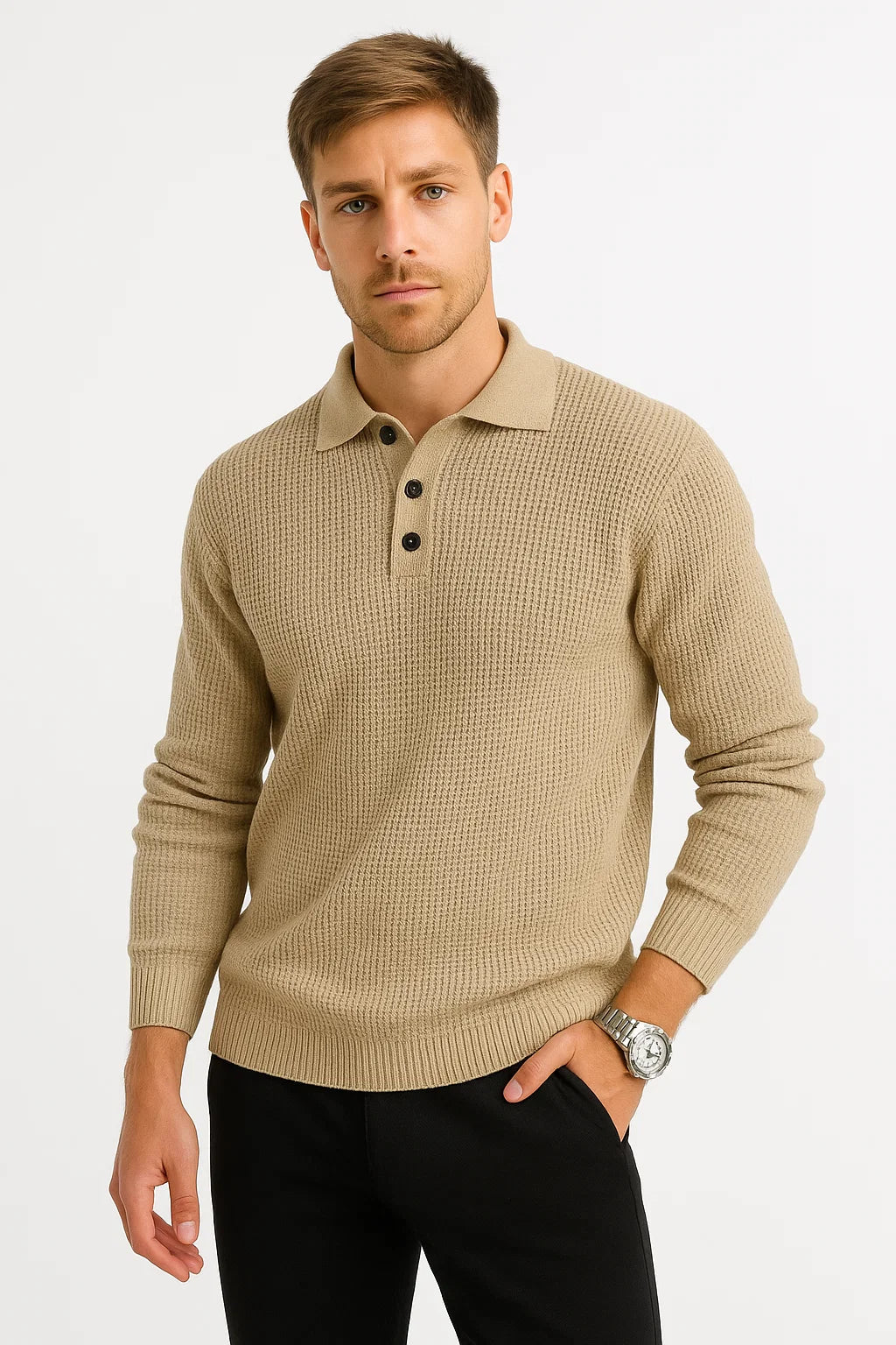 Mens Sweater Grey Acrylic Shirt Collar Long Sleeve Timeless Design Comfortable and Elegant 3