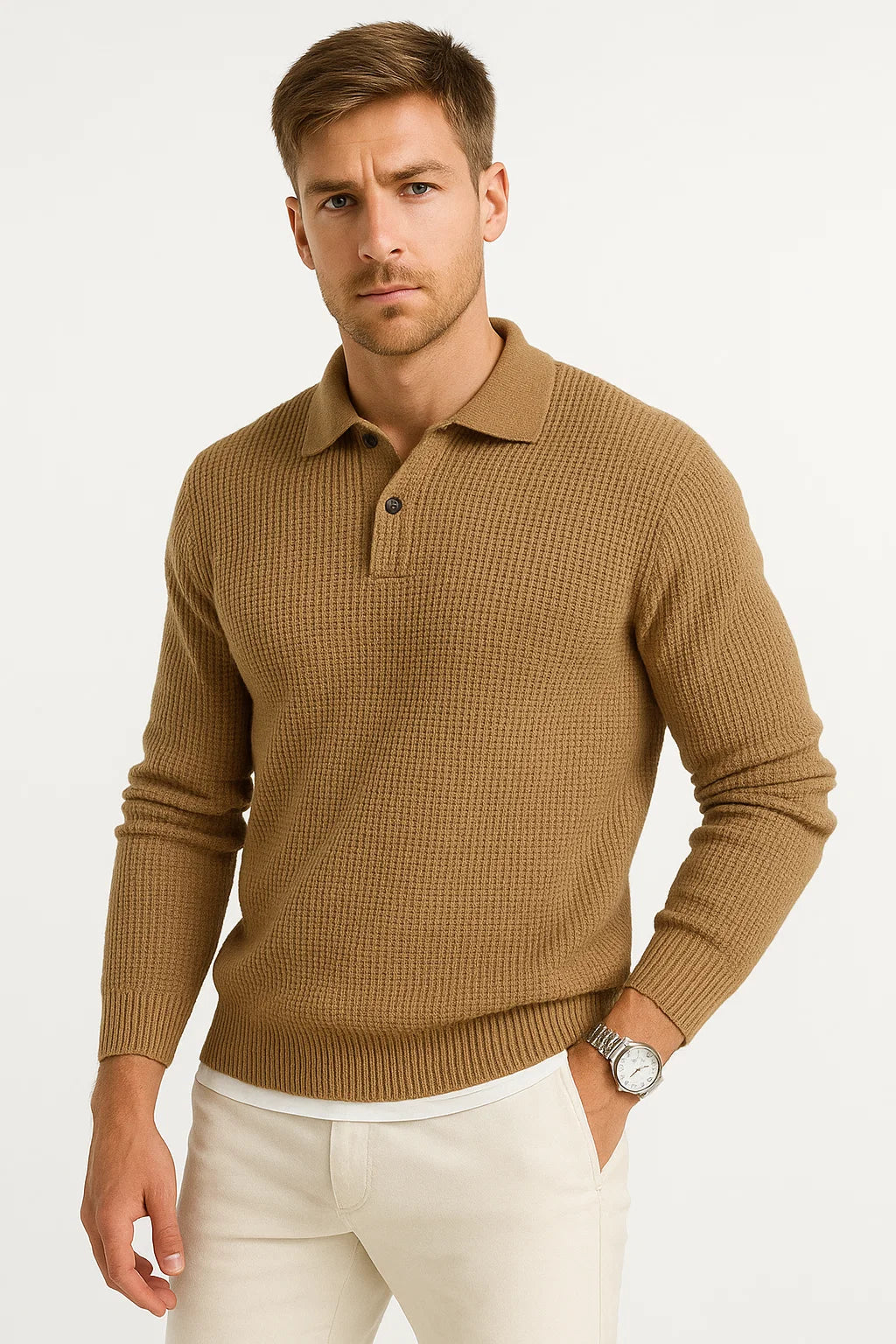 Mens Sweater Grey Acrylic Shirt Collar Long Sleeve Timeless Design Comfortable and Elegant 4