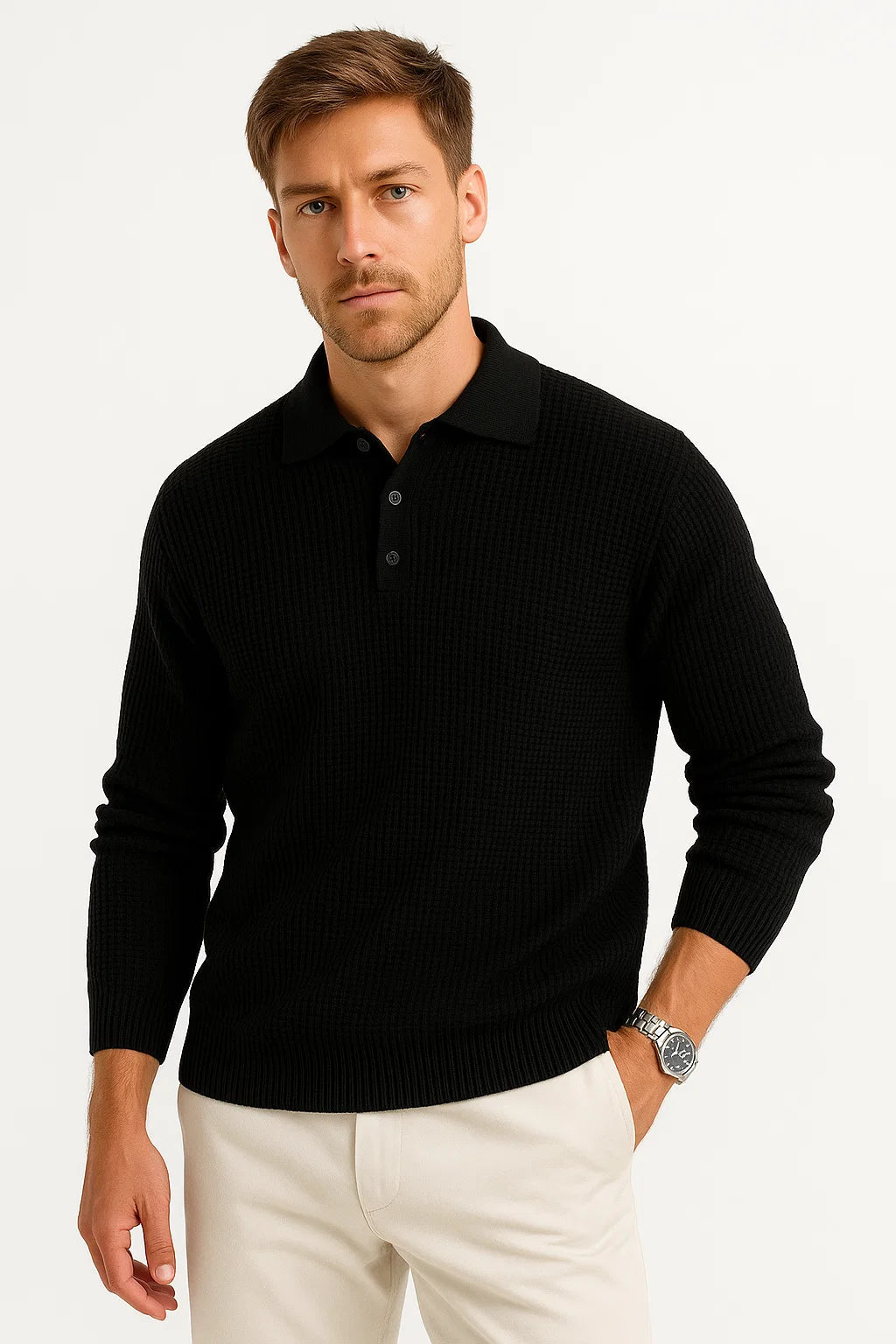 Mens Sweater Grey Acrylic Shirt Collar Long Sleeve Timeless Design Comfortable and Elegant 5