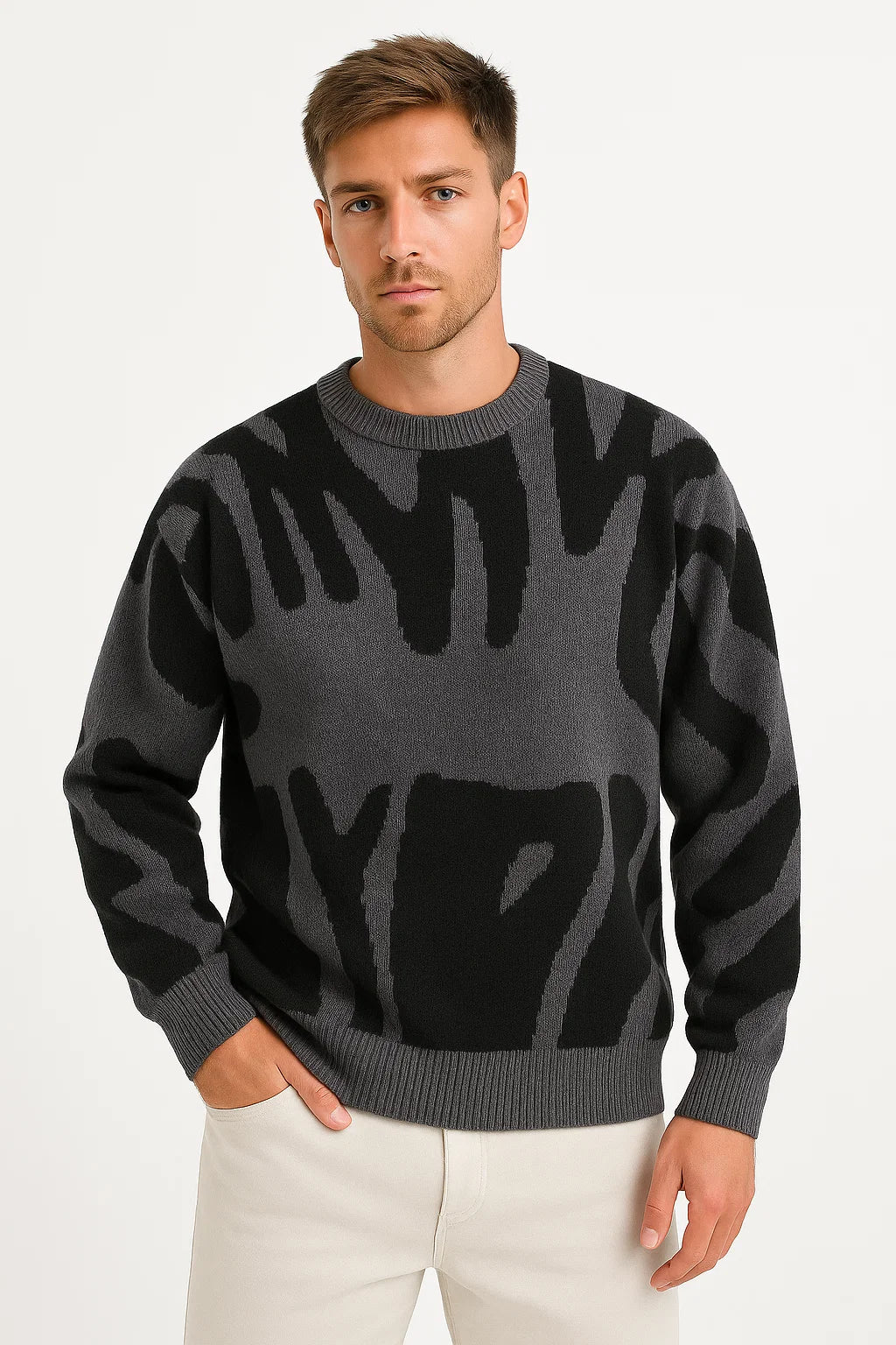 Mens Sweater Wool Lightweight Oversized Abstract Design 1