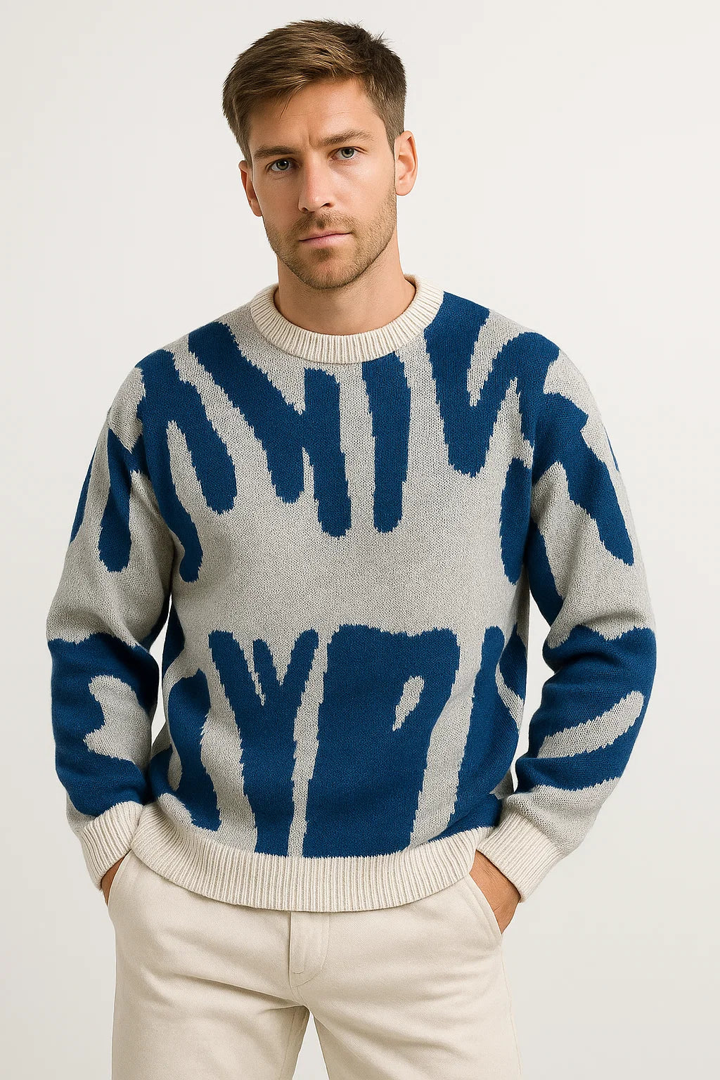 Mens Sweater Wool Lightweight Oversized Abstract Design 4