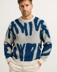 Mens Sweater Wool Lightweight Oversized Abstract Design 4
