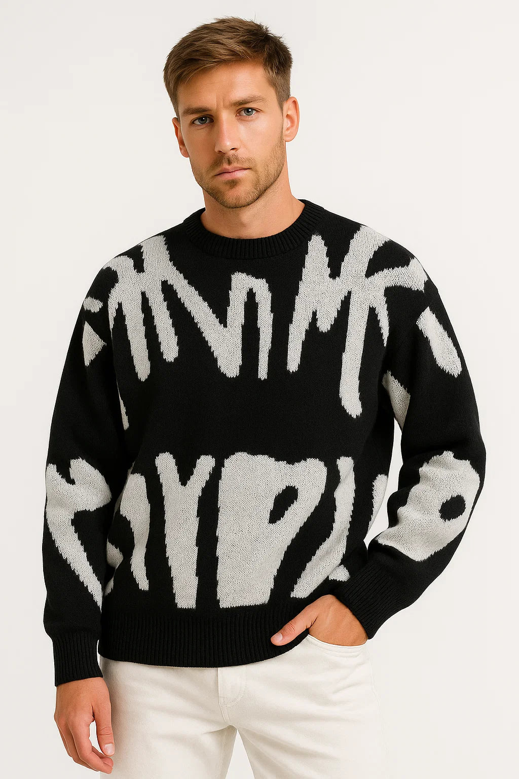 Mens Sweater Wool Lightweight Oversized Abstract Design 5