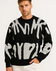 Mens Sweater Wool Lightweight Oversized Abstract Design 5