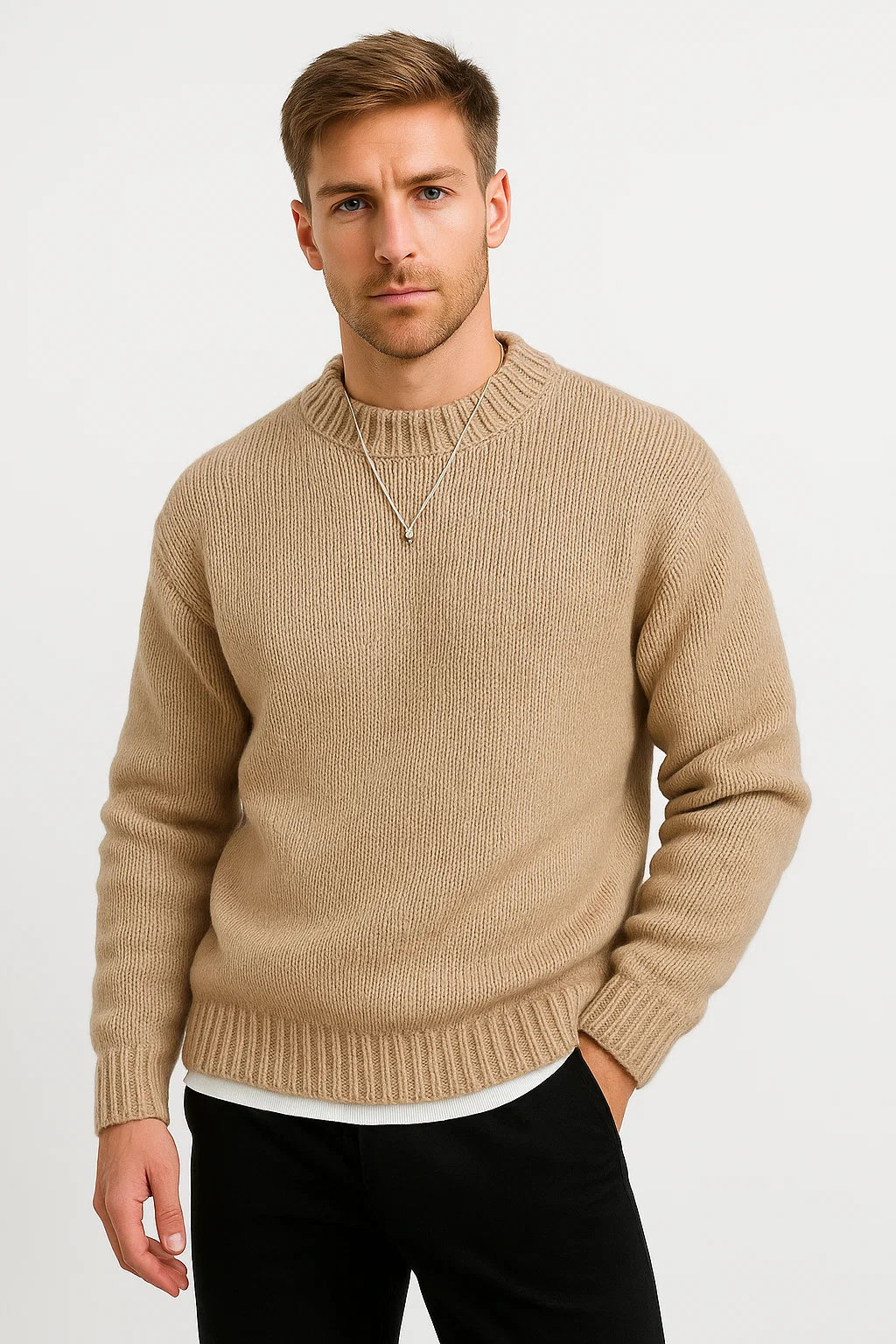 Mens Sweater Acrylic Casual Long Sleeve Round Neck 1