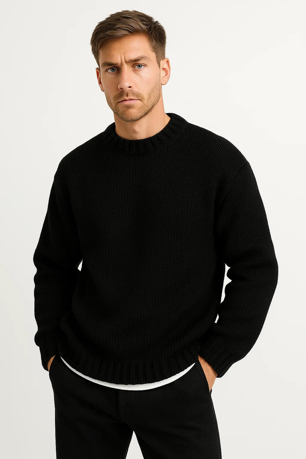 Mens Sweater Acrylic Casual Long Sleeve Round Neck 4