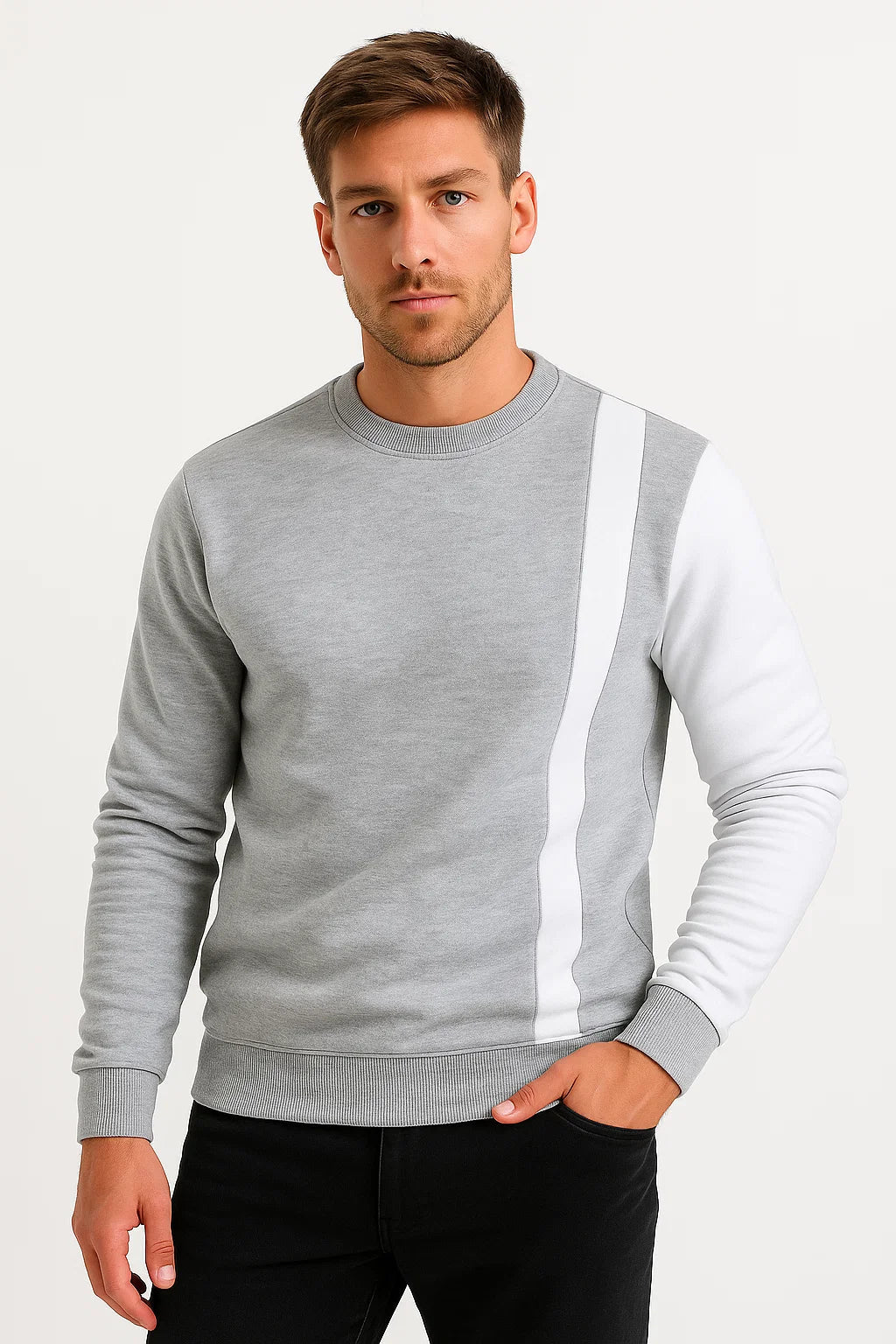 Mens Color Block Sweatshirt Polyester Long Sleeve Regular Fit 1