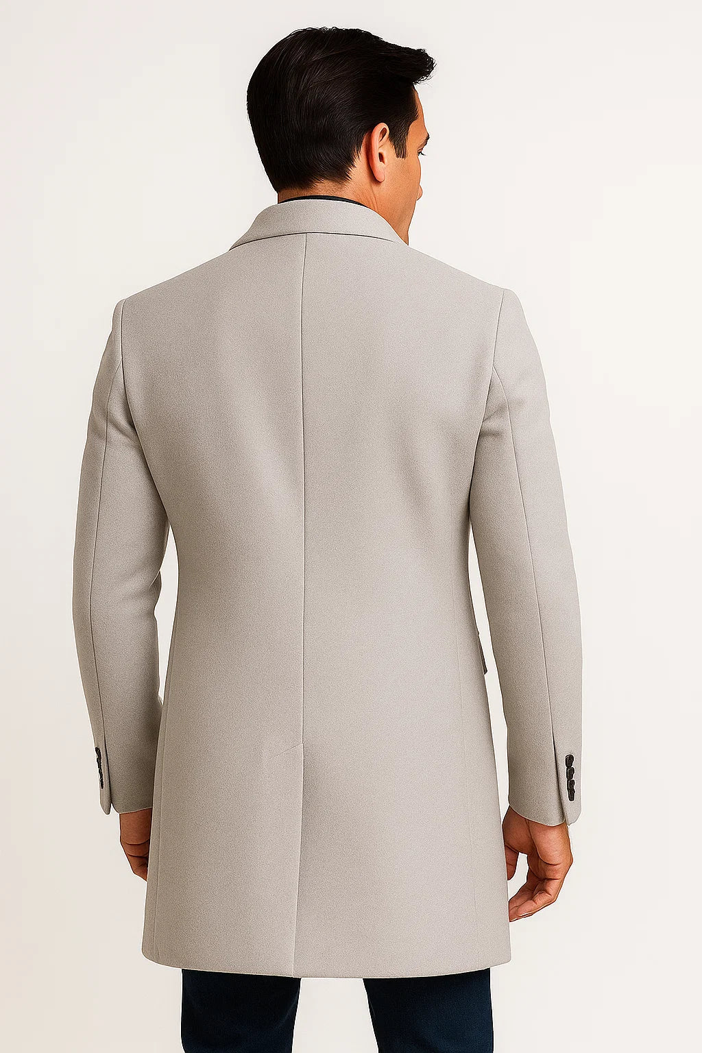 Mens Trench Coat Light Grey Tailored Mid-Length Button Front Notch Collar 2