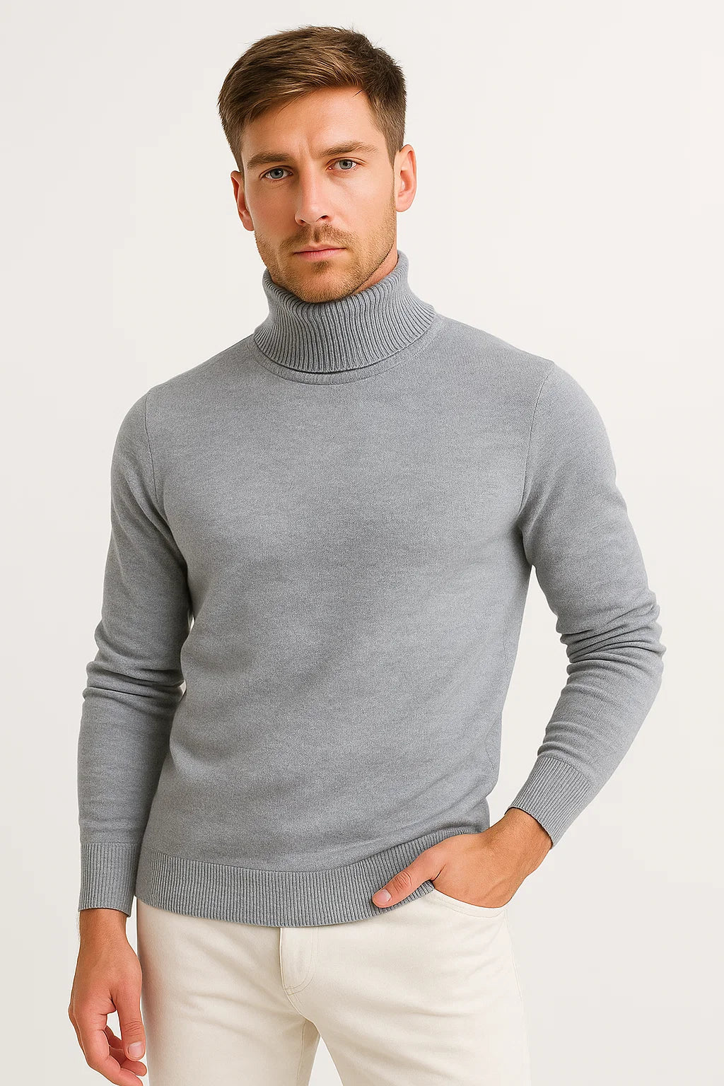 Mens Turtleneck Sweater in Virgin Wool - Classic Design, Comfortable Fit for Casual and Formal Wear 3