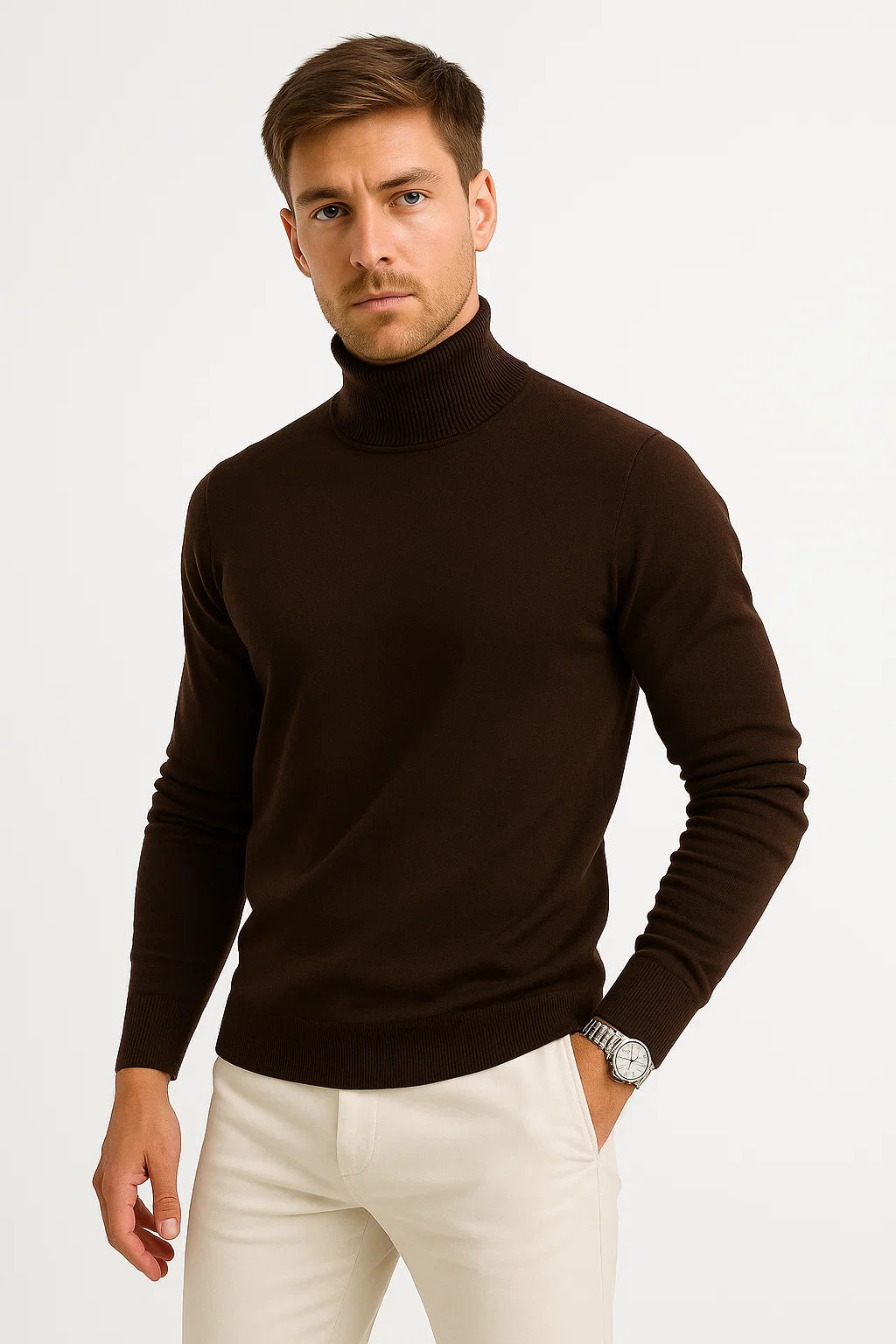 Mens Turtleneck Sweater in Virgin Wool - Classic Design, Comfortable Fit for Casual and Formal Wear 4