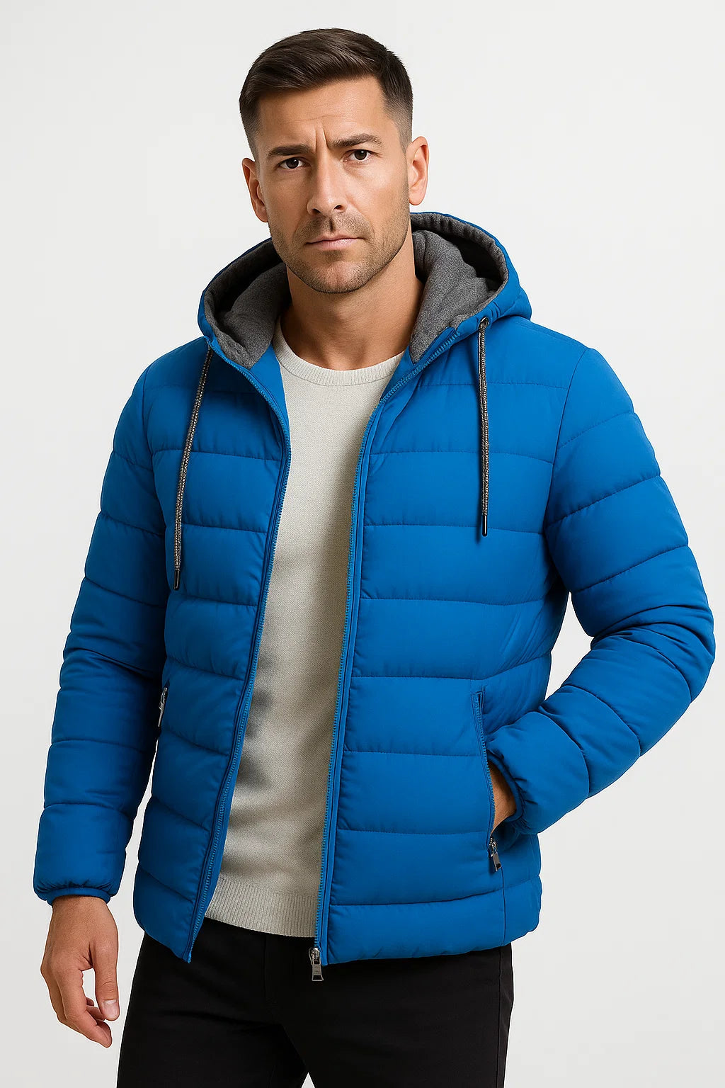 Mens Winter Jacket Lightweight Insulated with Zipper Hood Adjustable Drawstring 1