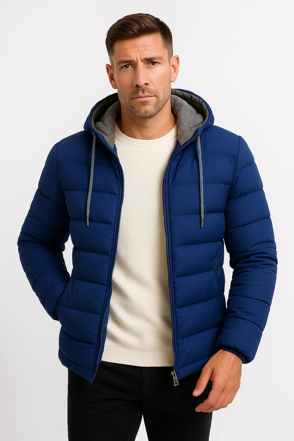 Mens Winter Jacket Lightweight Insulated with Zipper Hood Adjustable Drawstring 2