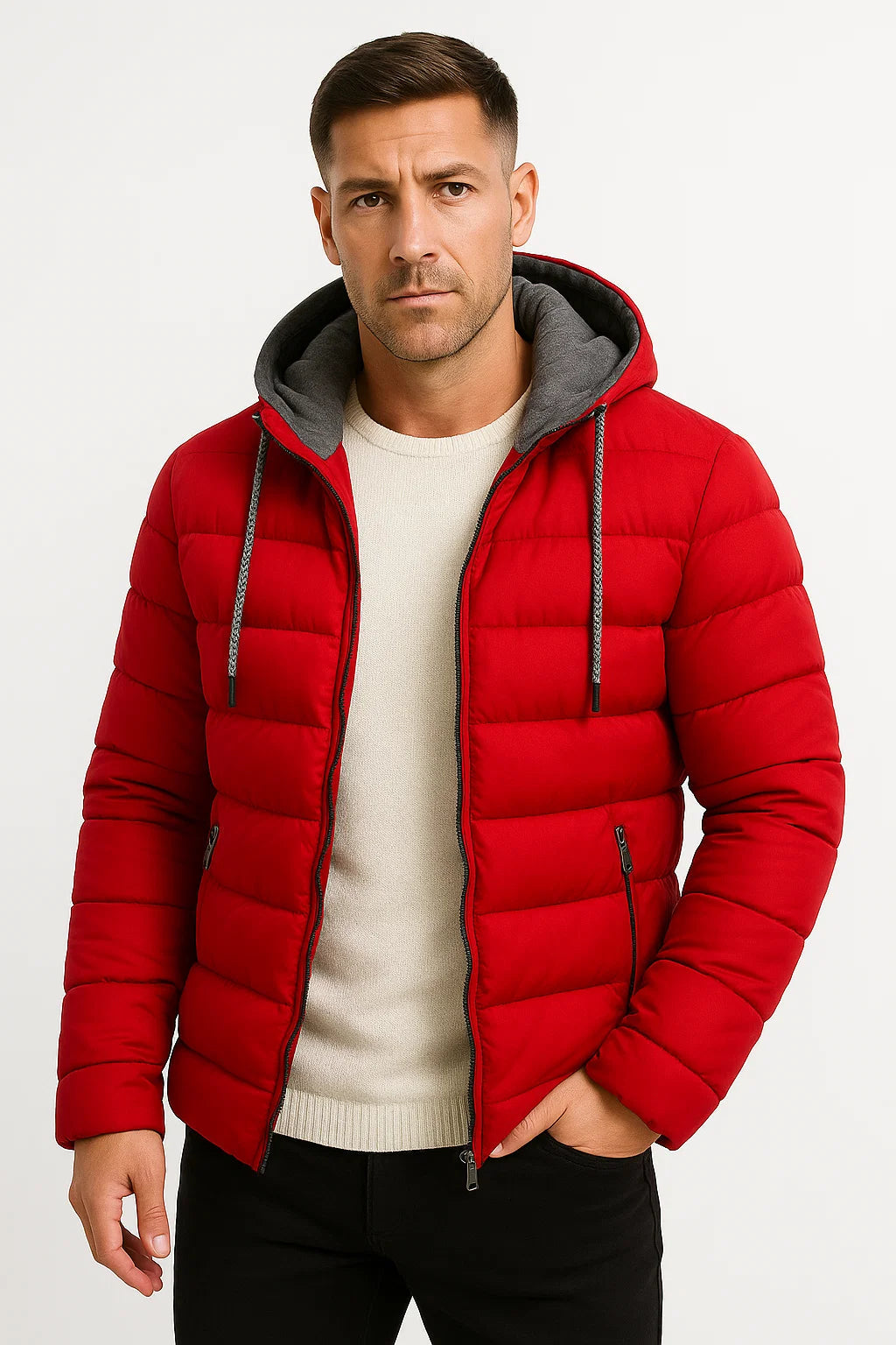 Mens Winter Jacket Lightweight Insulated with Zipper Hood Adjustable Drawstring 5