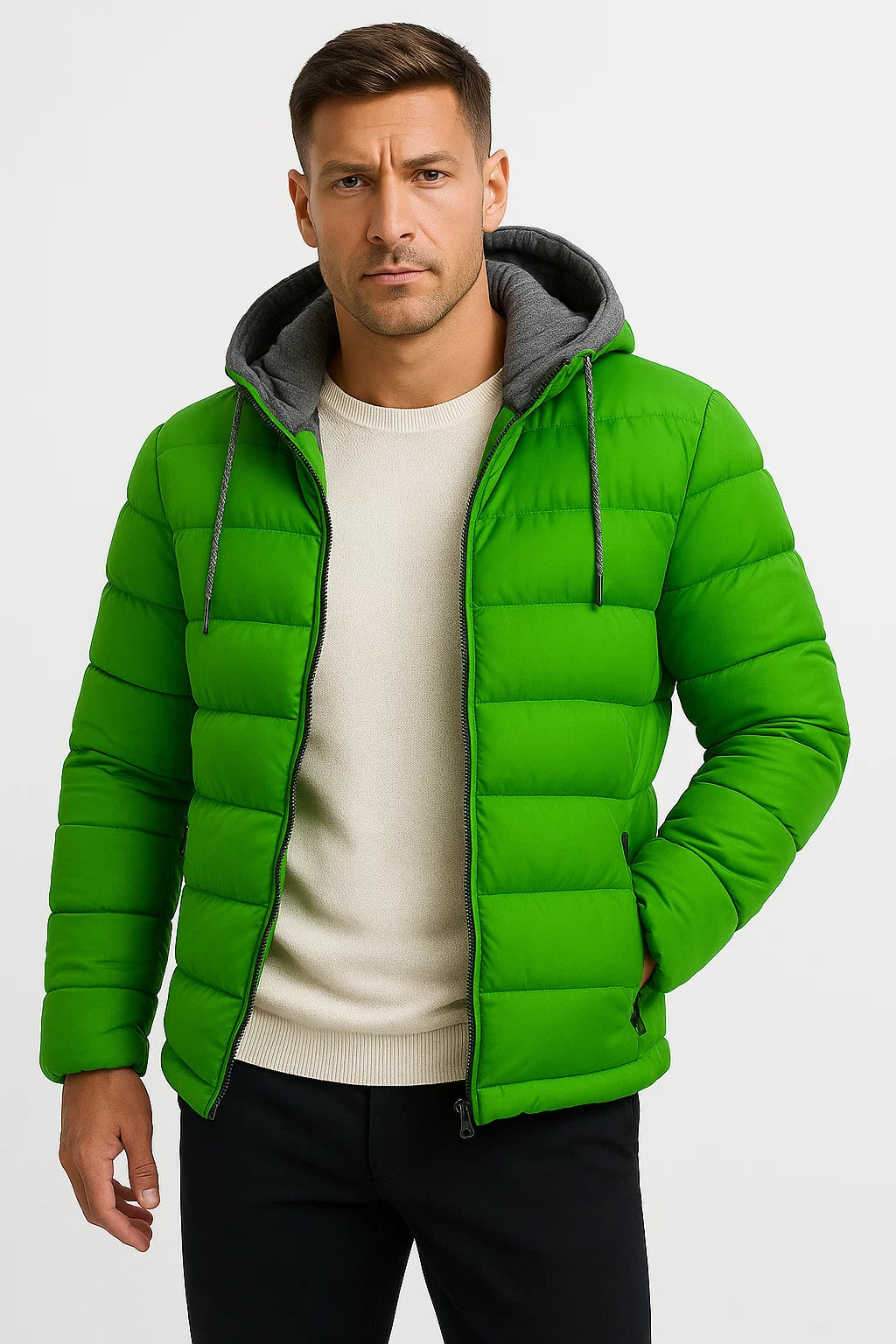 Mens Winter Jacket Lightweight Insulated with Zipper Hood Adjustable Drawstring 6