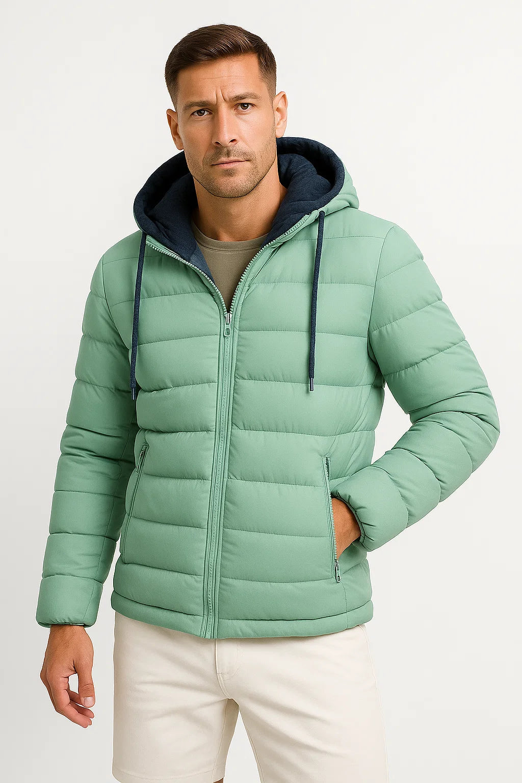 Mens Winter Jacket Lightweight Insulated with Zipper Hood Adjustable Drawstring 7