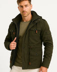 Mens Winter Jacket Army Green Fleece Thermal Hooded Jacket Casual Outdoor Jacket 4