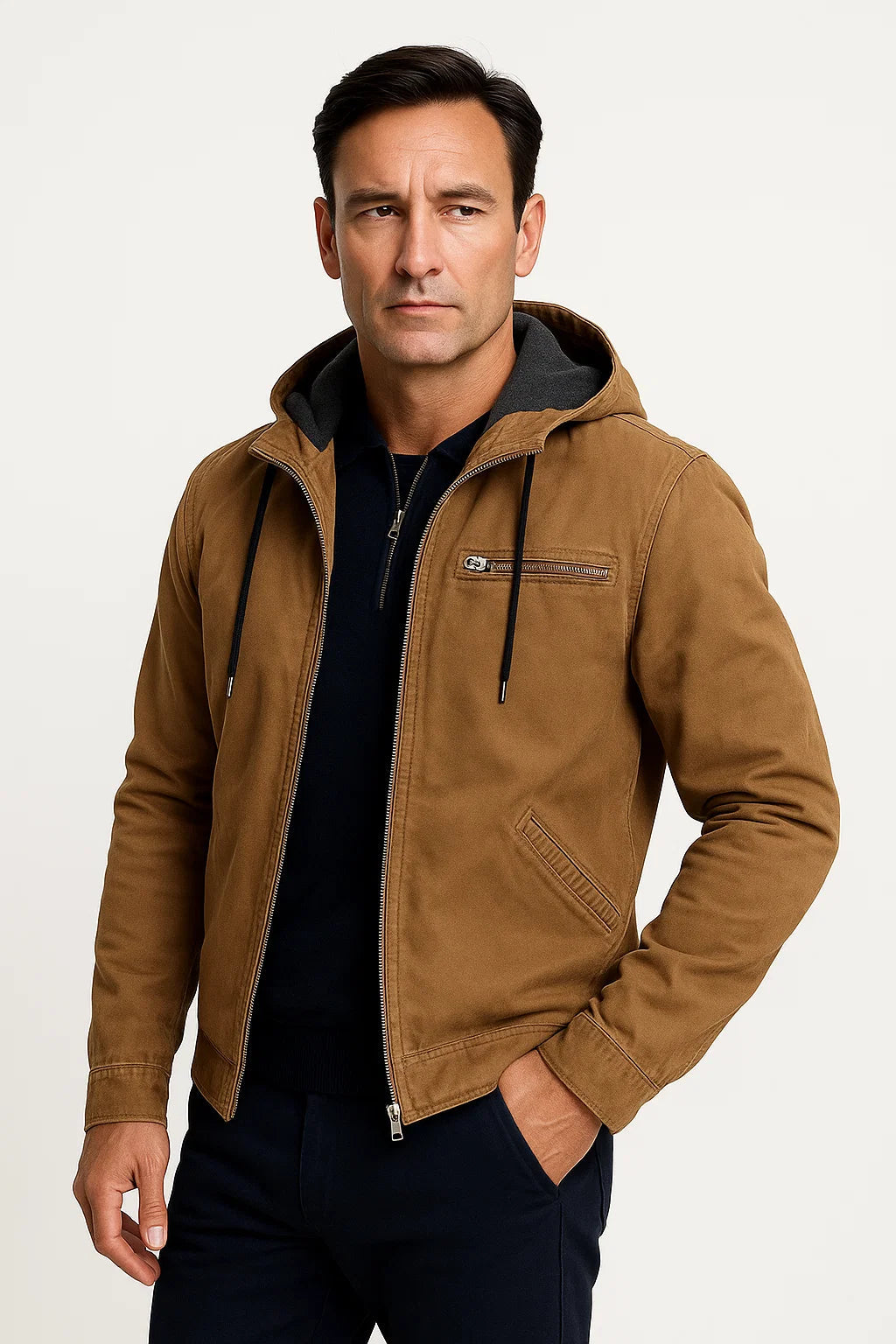Mens Vintage Winter Jacket Brown Structured Design Comfortable Fit 1