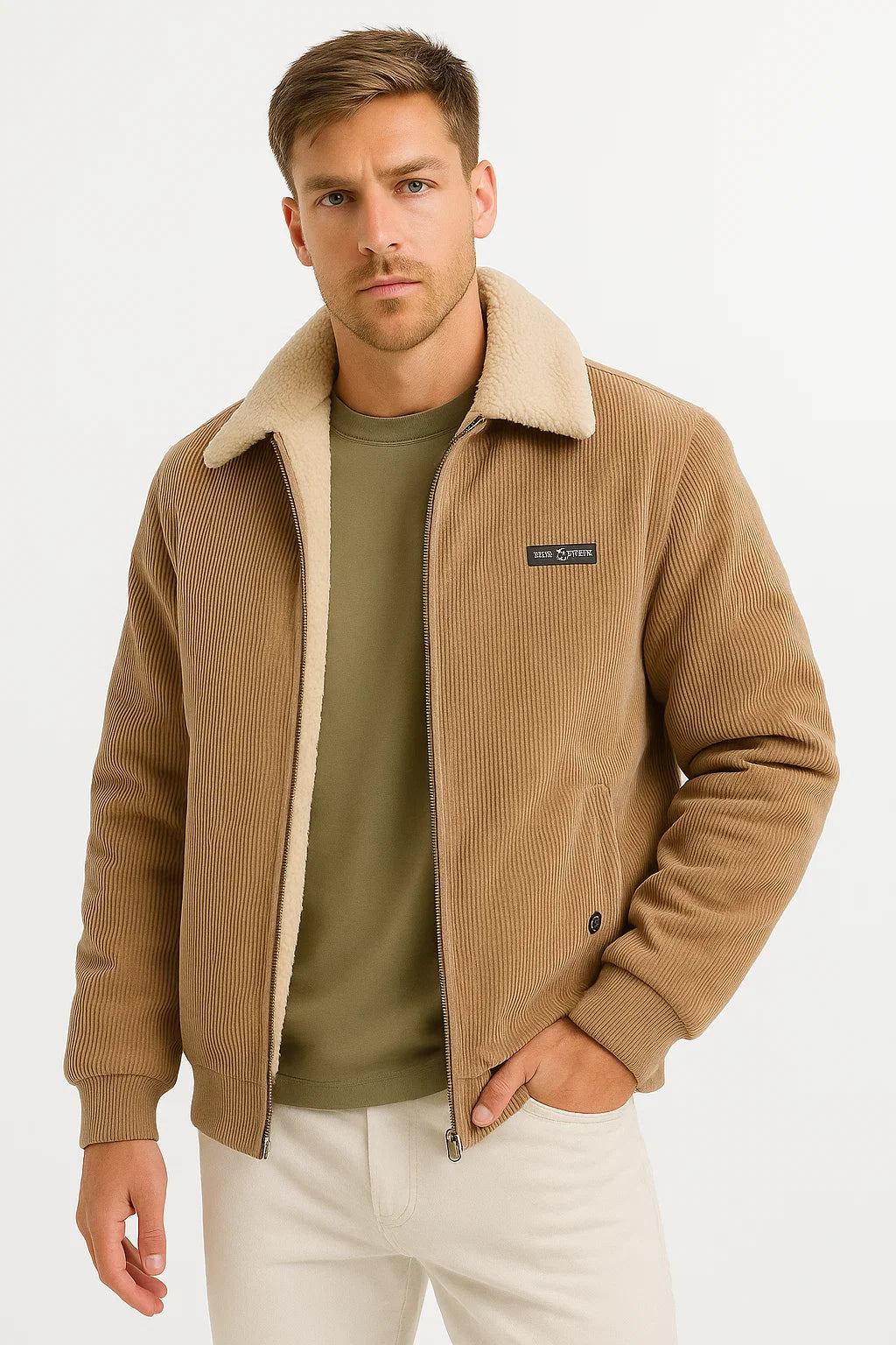 Mens Winter Jacket Grey Fleece Lined Ribbed High Collar Comfortable Stylish 1