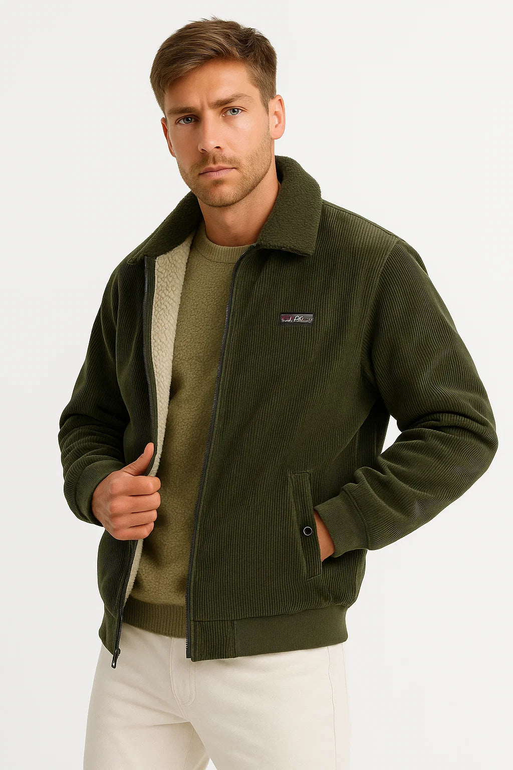 Mens Winter Jacket Grey Fleece Lined Ribbed High Collar Comfortable Stylish 4
