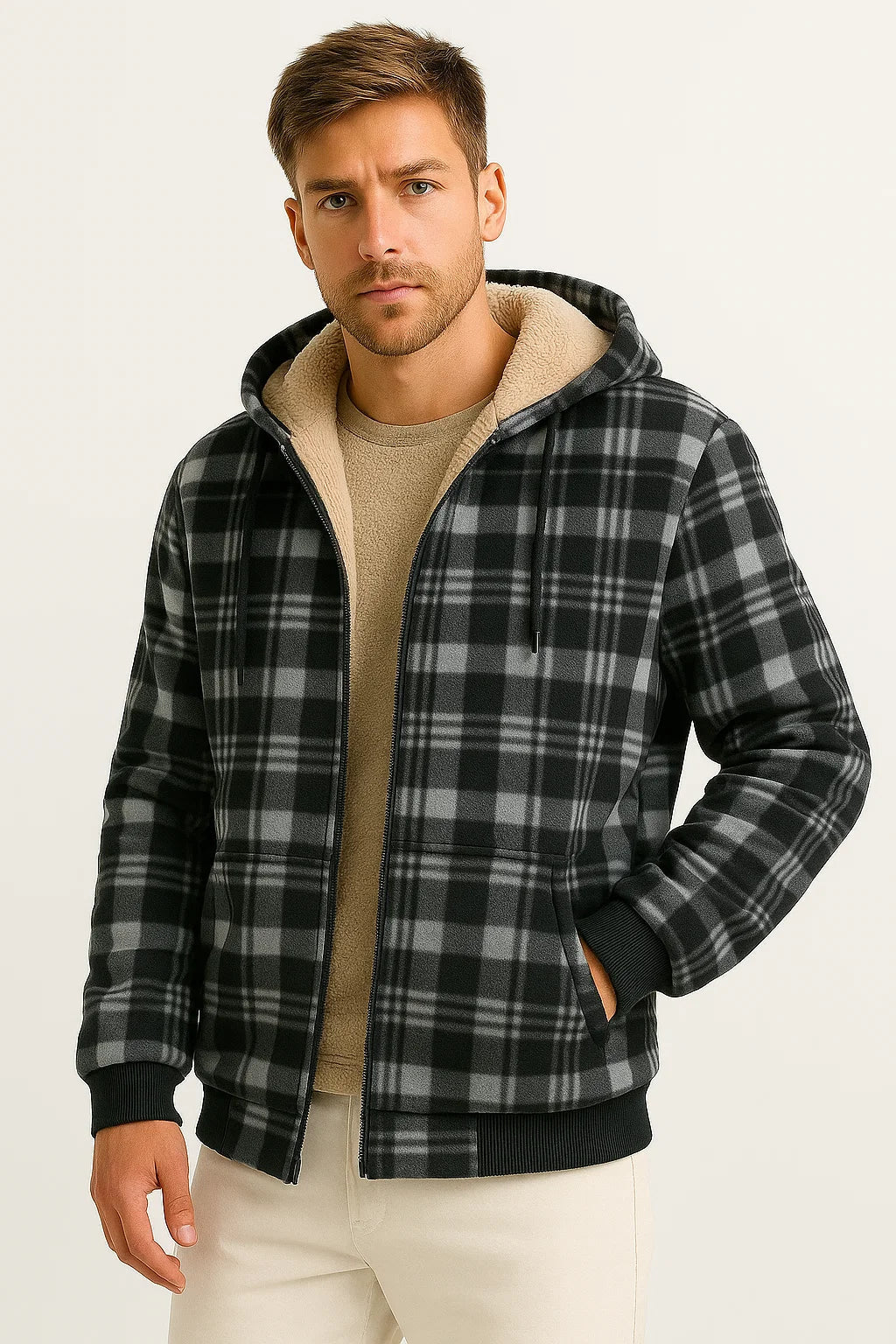 Mens Winter Jacket Black Fleece Lining Warm Insulation Casual Men 4