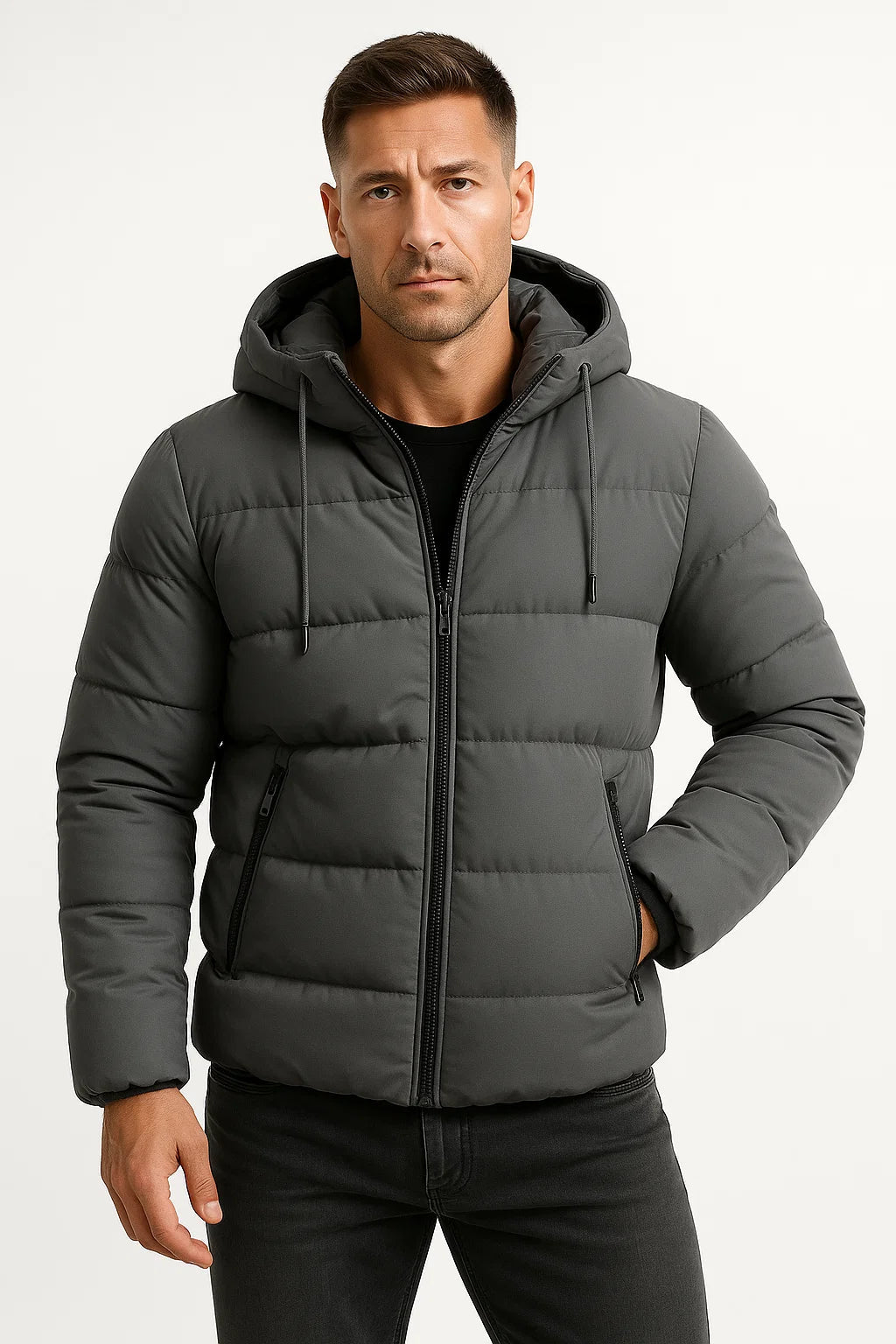 Mens Insulated Puffer Jacket Cotton Blend with Hood 1