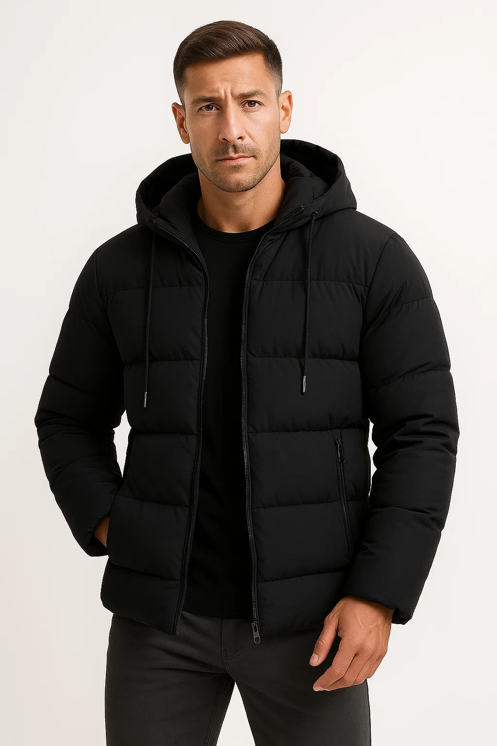 Mens Insulated Puffer Jacket Cotton Blend with Hood 3