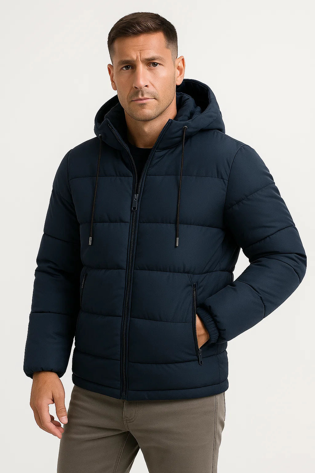 Mens Insulated Puffer Jacket Cotton Blend with Hood 4