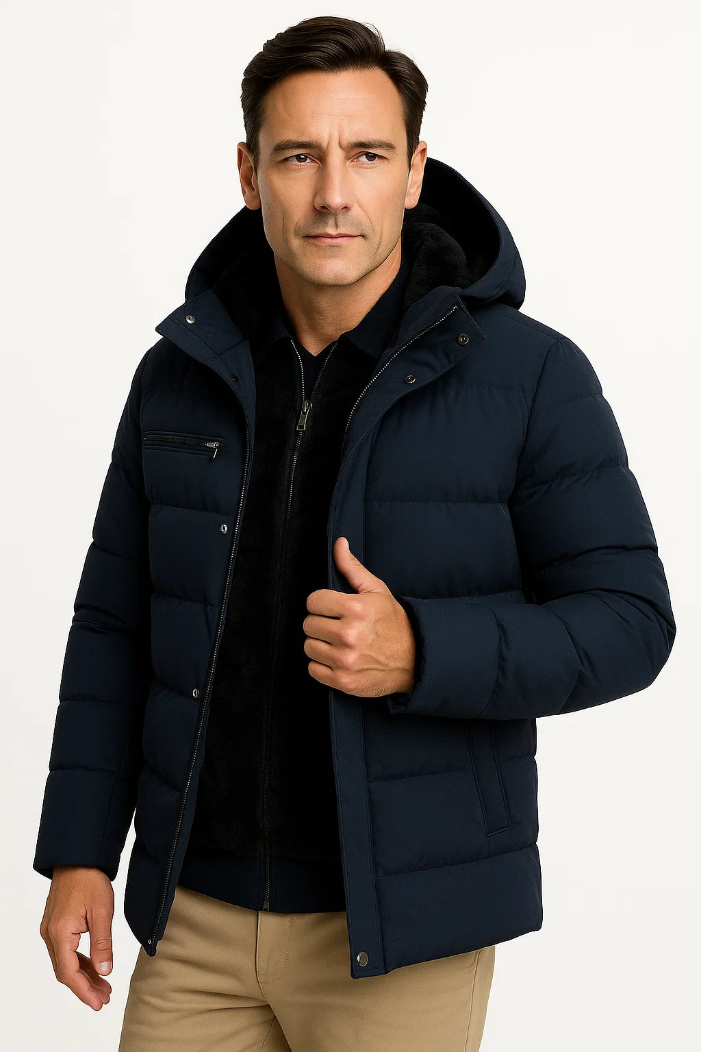 Mens Winter Jacket Black Lambswool Oversized Hooded Thick Padded Jacket 3