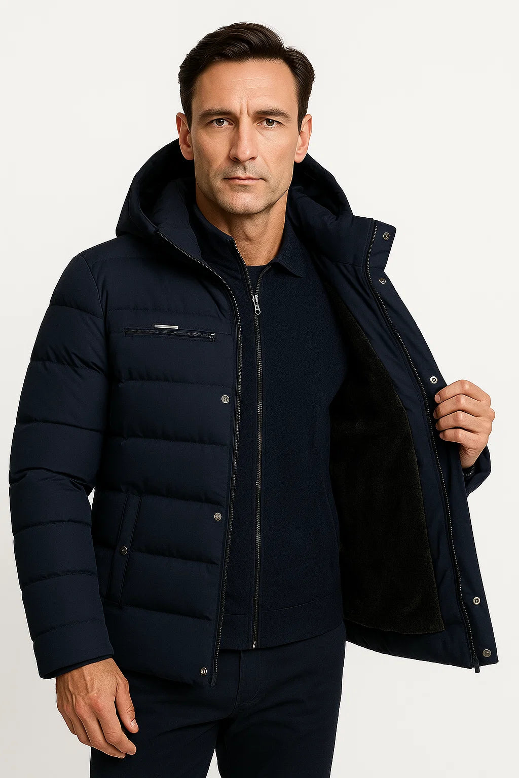 Mens Winter Jacket Black Lambswool Oversized Hooded Thick Padded Jacket 4