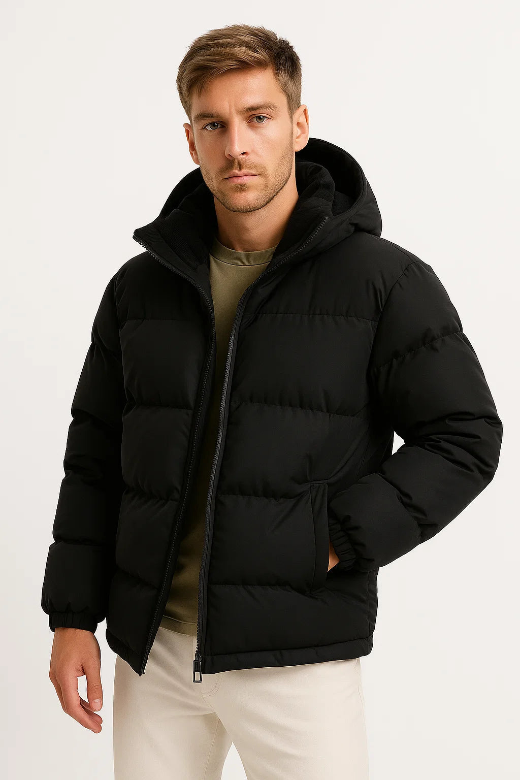 Mens Puffer Jacket Lightweight Insulated with Hood and Pockets 1