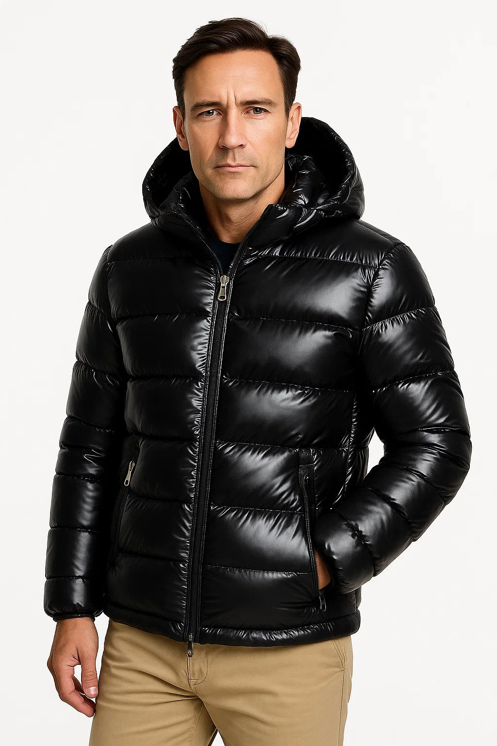 Mens Puffer Jacket Lightweight Polyester Adjustable Hood Slim Fit 1