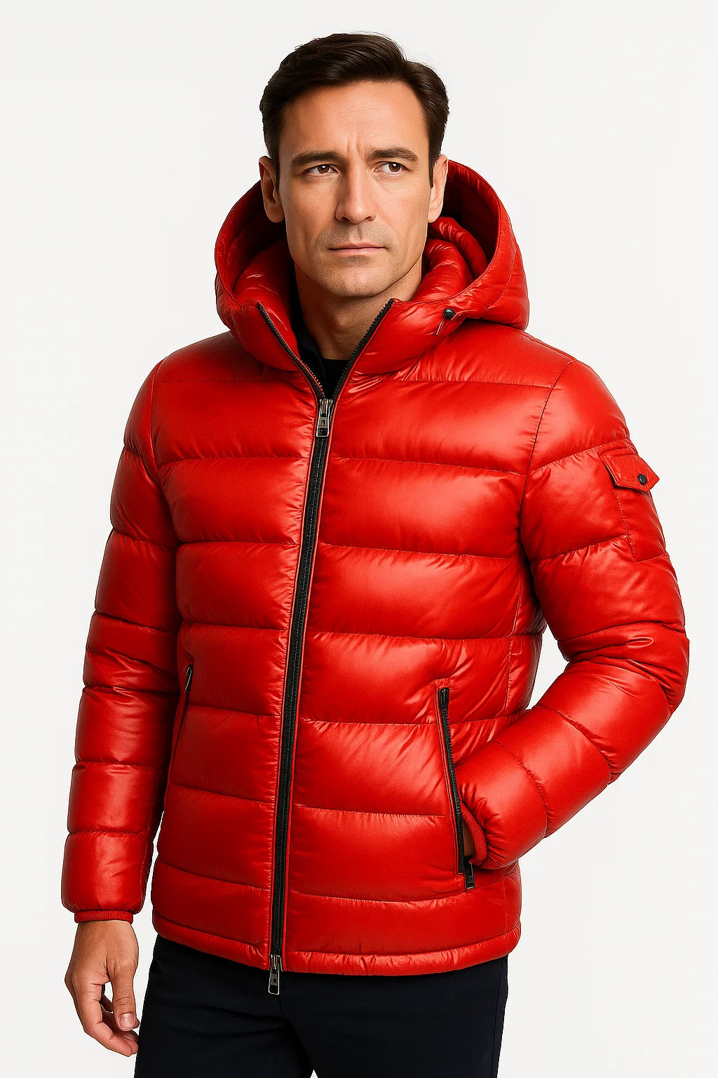 Mens Puffer Jacket Lightweight Polyester Adjustable Hood Slim Fit 4