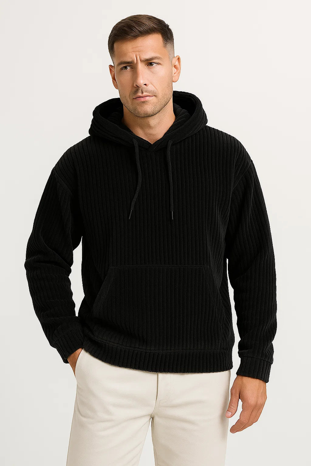 Mens Hoodie Corduroy Casual Comfortable Relaxed Fit 1